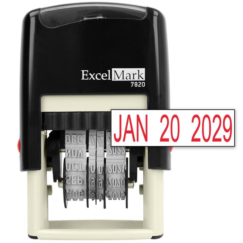 ExcelMark 7820 Self-Inking Rubber Date Stamp â€“ Great for Shipping, Receiving, Expiration and Due Dates (Red Ink) - Image 1